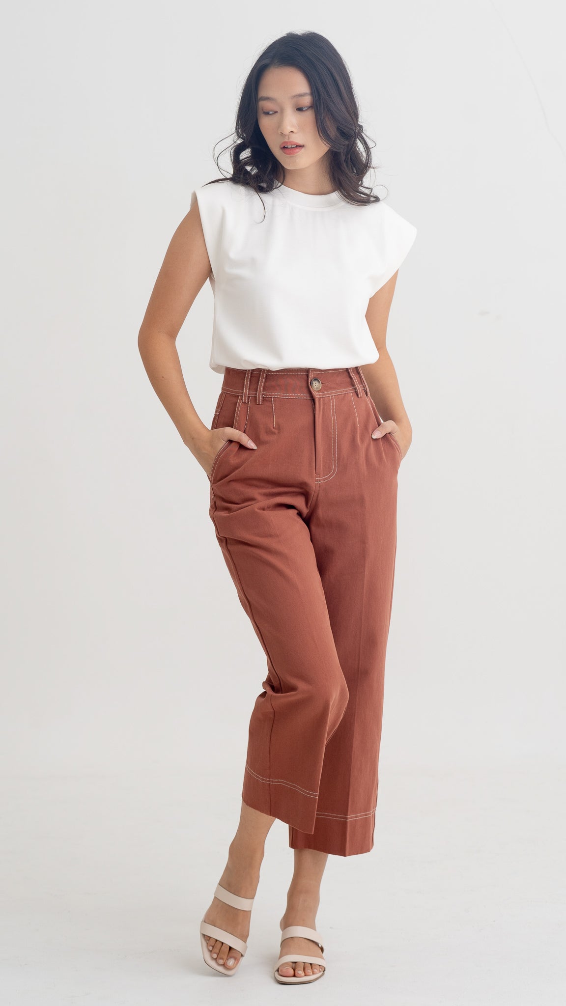 Cayden Contrast Stitch Pants in Mulberry [ONLINE ONLY]