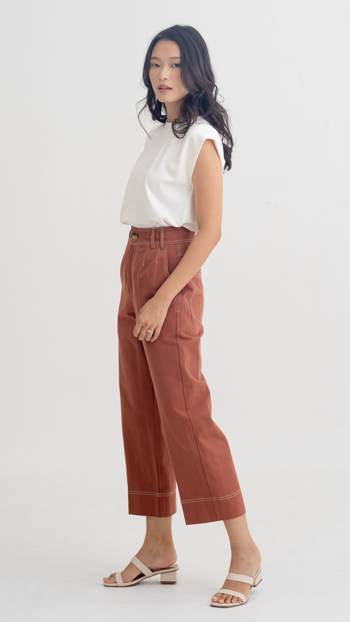 Cayden Contrast Stitch Pants in Mulberry [ONLINE ONLY]