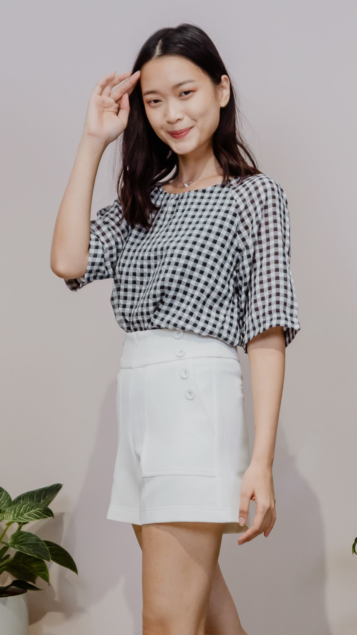 Lori Checkered Blouse in Black [ONLINE ONLY]