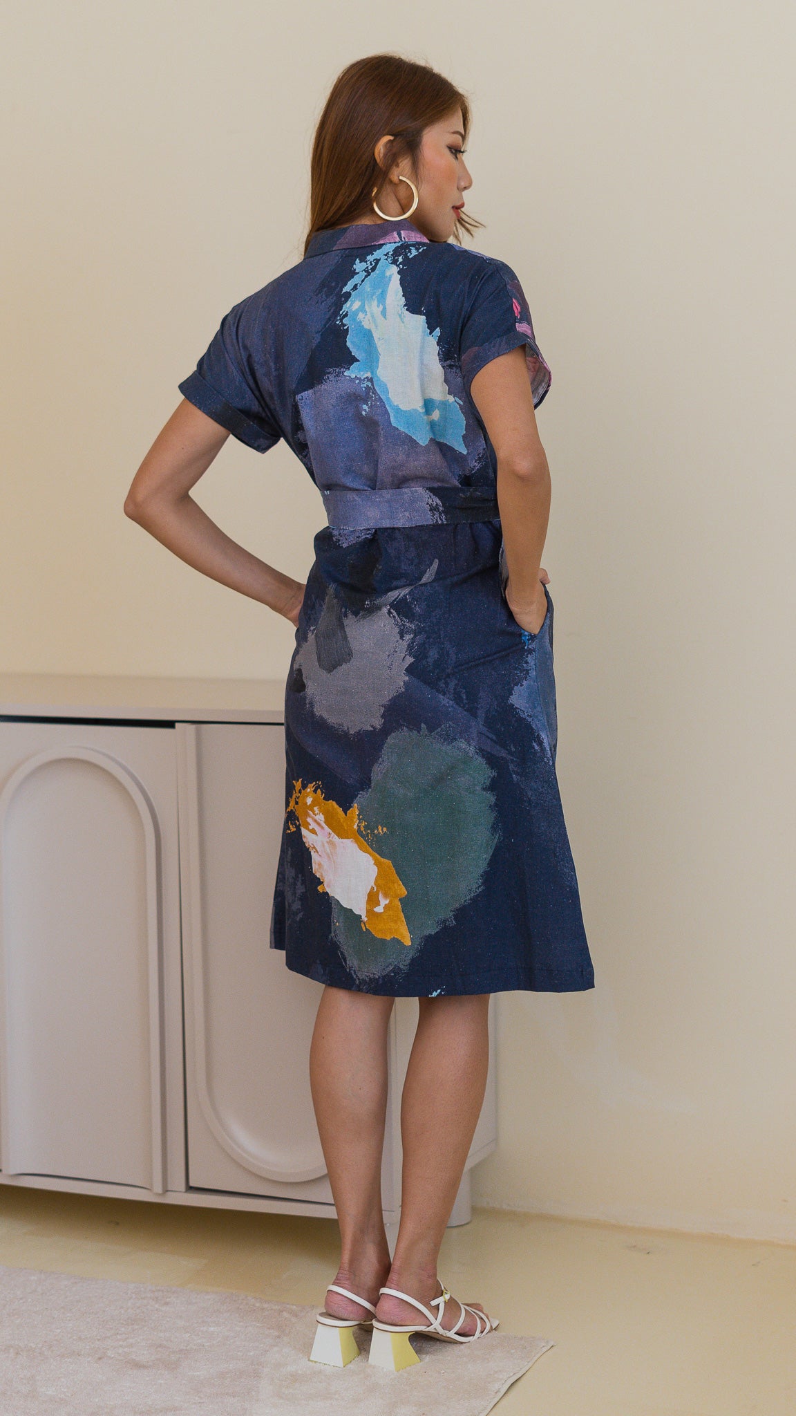 Life On A Canvas Linen Camp Collar Dress in Navy