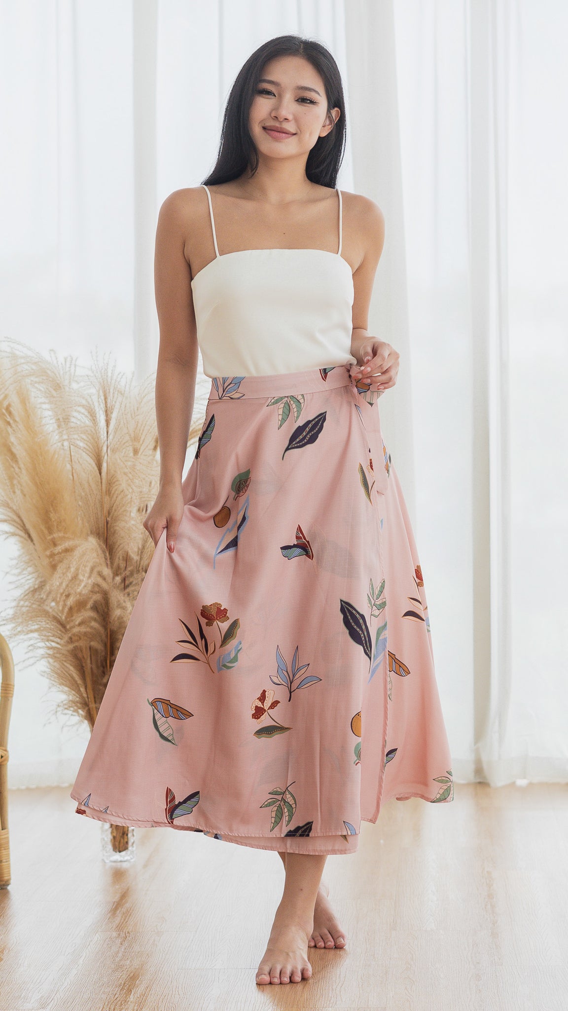 Don't Stop BeLEAFing Wrap Skirt in Pink [ONLINE ONLY]