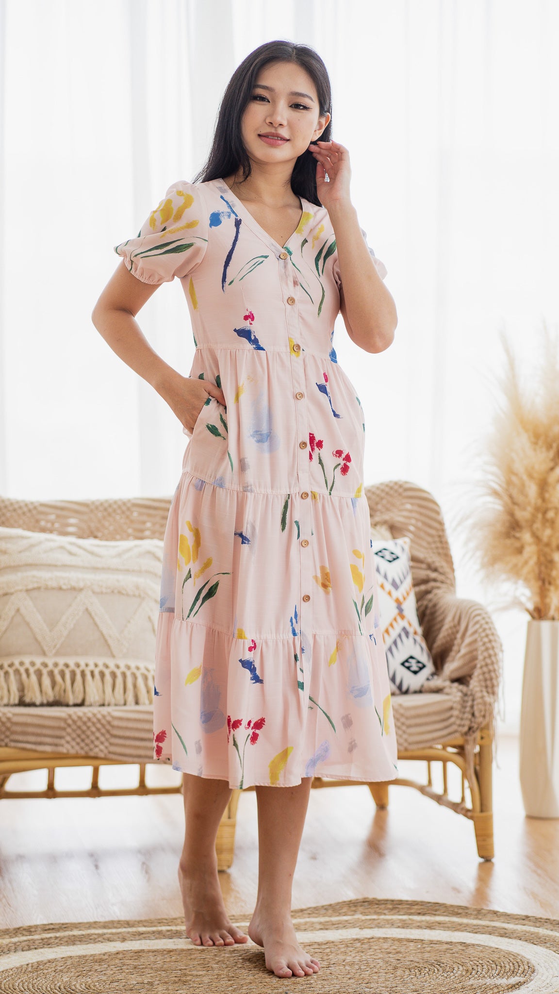 Wildflowers Tiered Sleeve Dress in Pink [ONLINE ONLY]