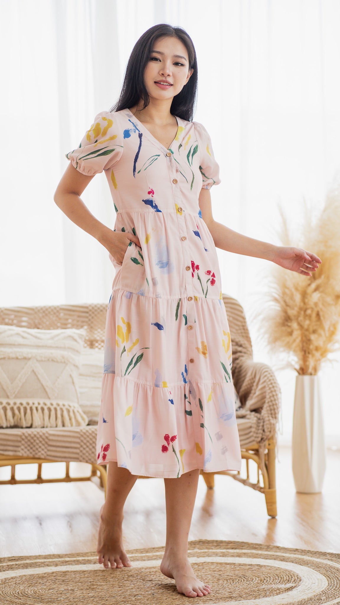 Wildflowers Tiered Sleeve Dress in Pink [ONLINE ONLY]