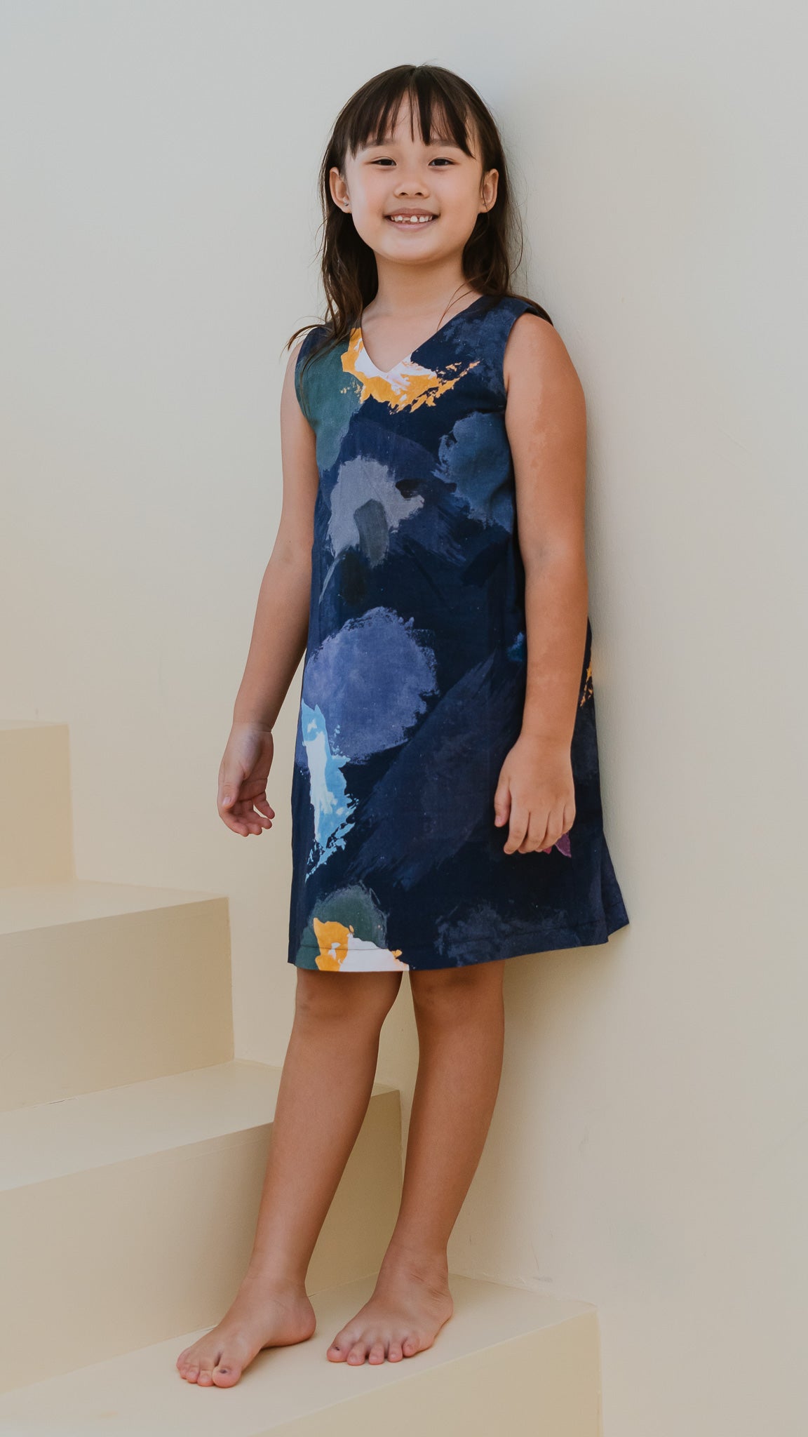 Life On A Canvas Kids' Linen Dress in Navy [ONLINE ONLY]