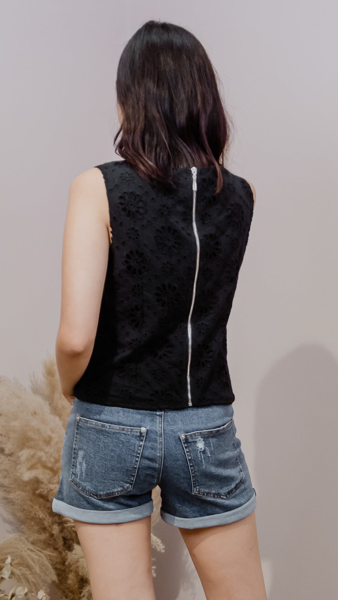Livia Eyelet Cut Out Crop Top in Black [ONLINE ONLY]