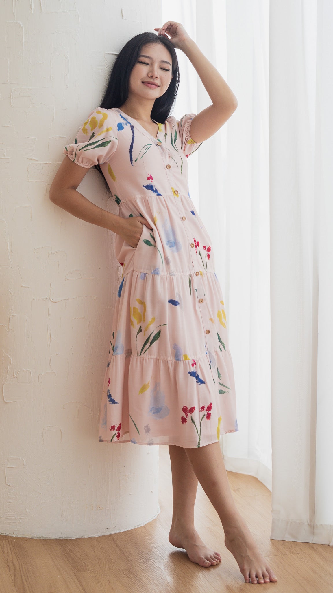 Wildflowers Tiered Sleeve Dress in Pink [ONLINE ONLY]