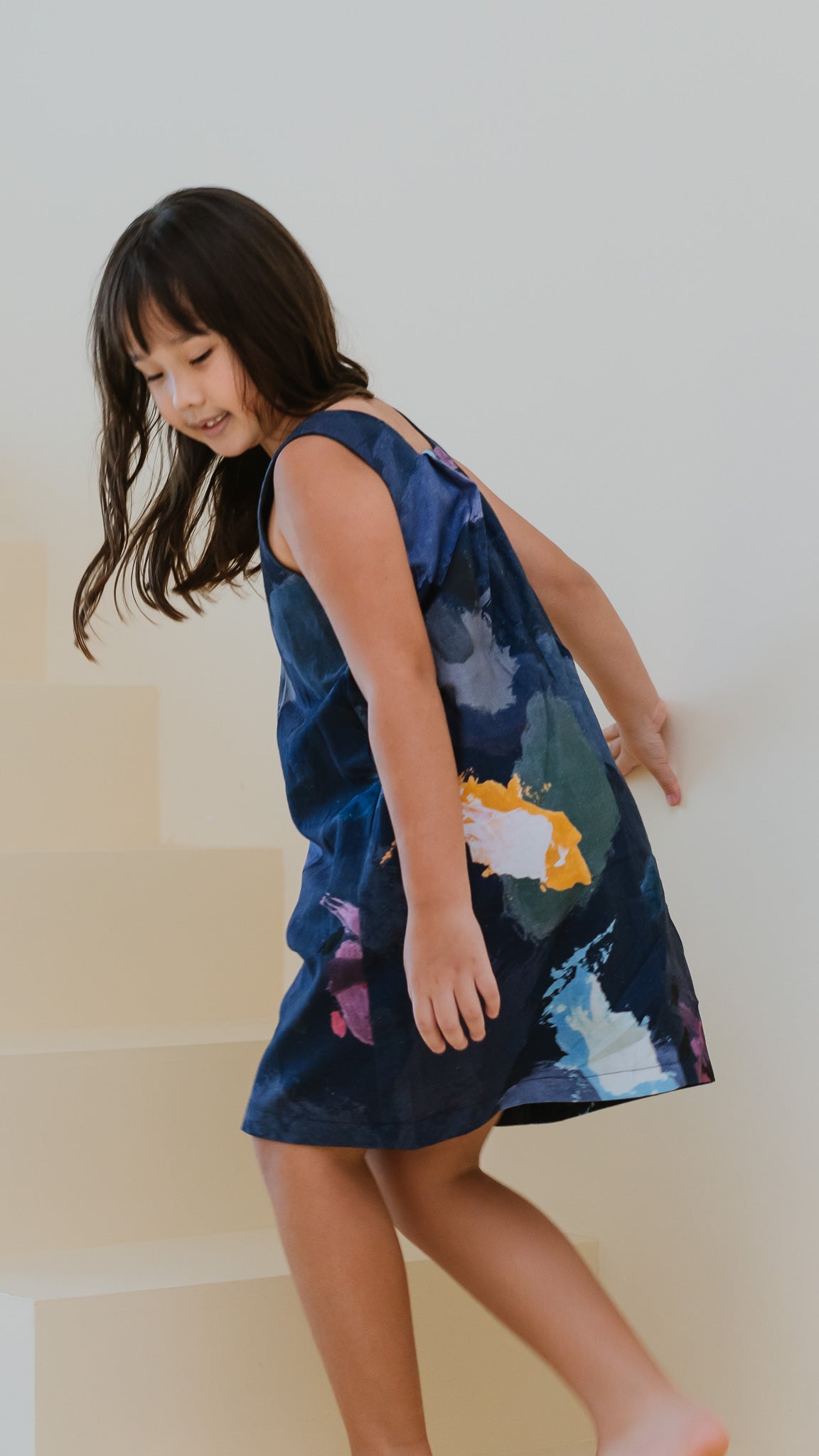Life On A Canvas Kids' Linen Dress in Navy [ONLINE ONLY]