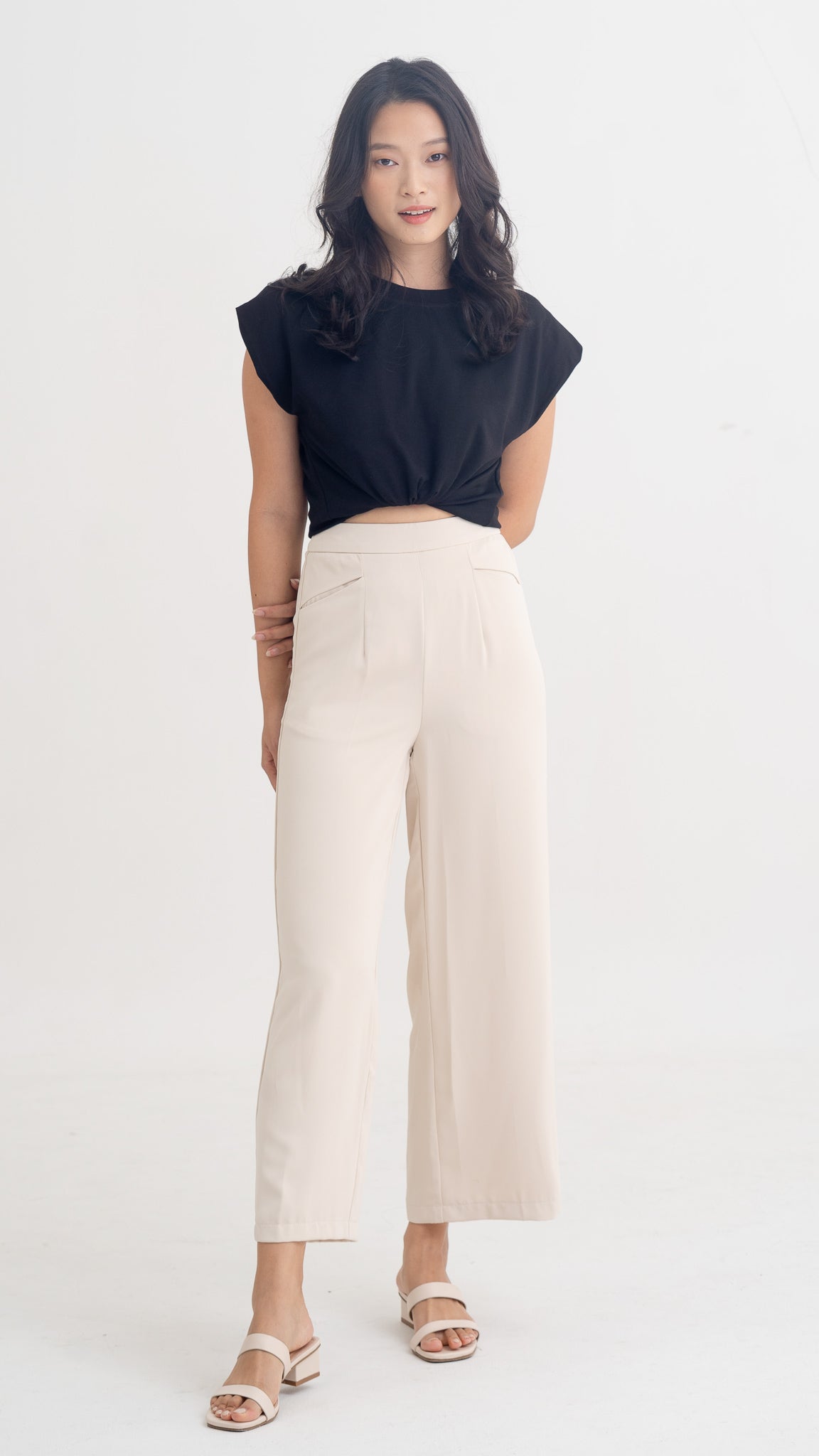 Allison Slit Pocket Pants in Beige [ONLINE ONLY]