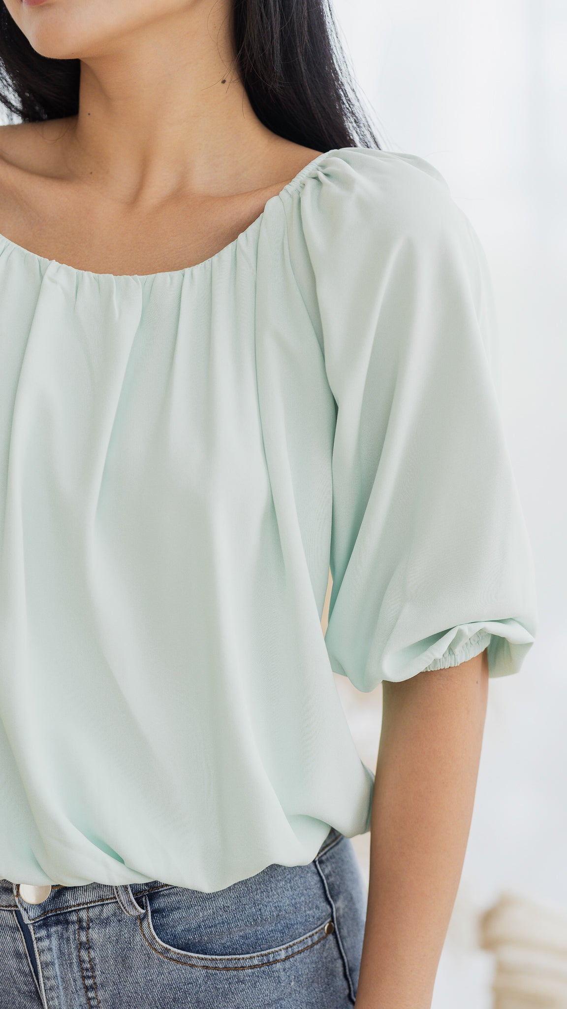 Athena Pleat Detail Blouse in Green [ONLINE ONLY]