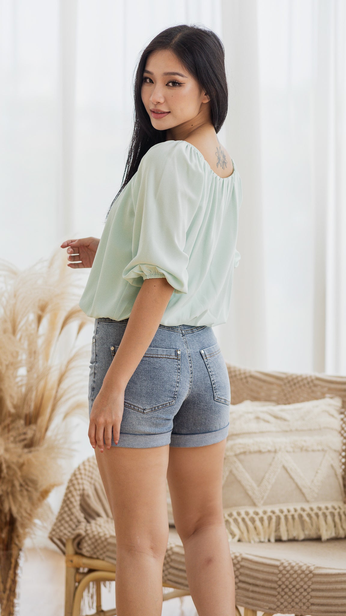 Athena Pleat Detail Blouse in Green [ONLINE ONLY]