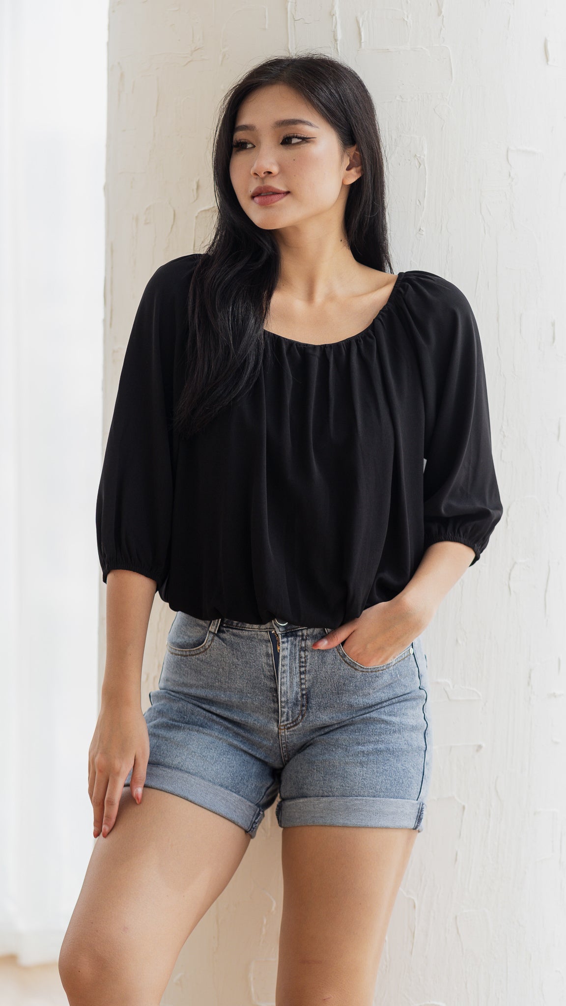 Athena Pleat Detail Blouse in Black [ONLINE ONLY]