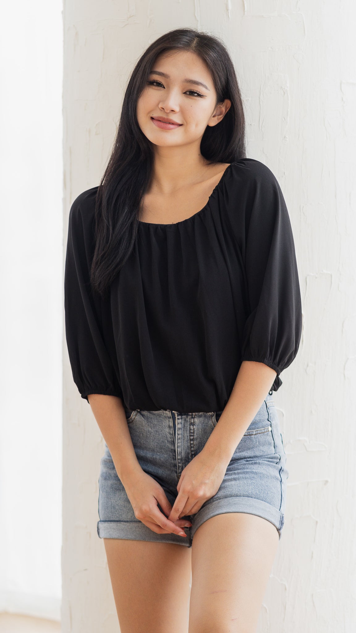 Athena Pleat Detail Blouse in Black [ONLINE ONLY]