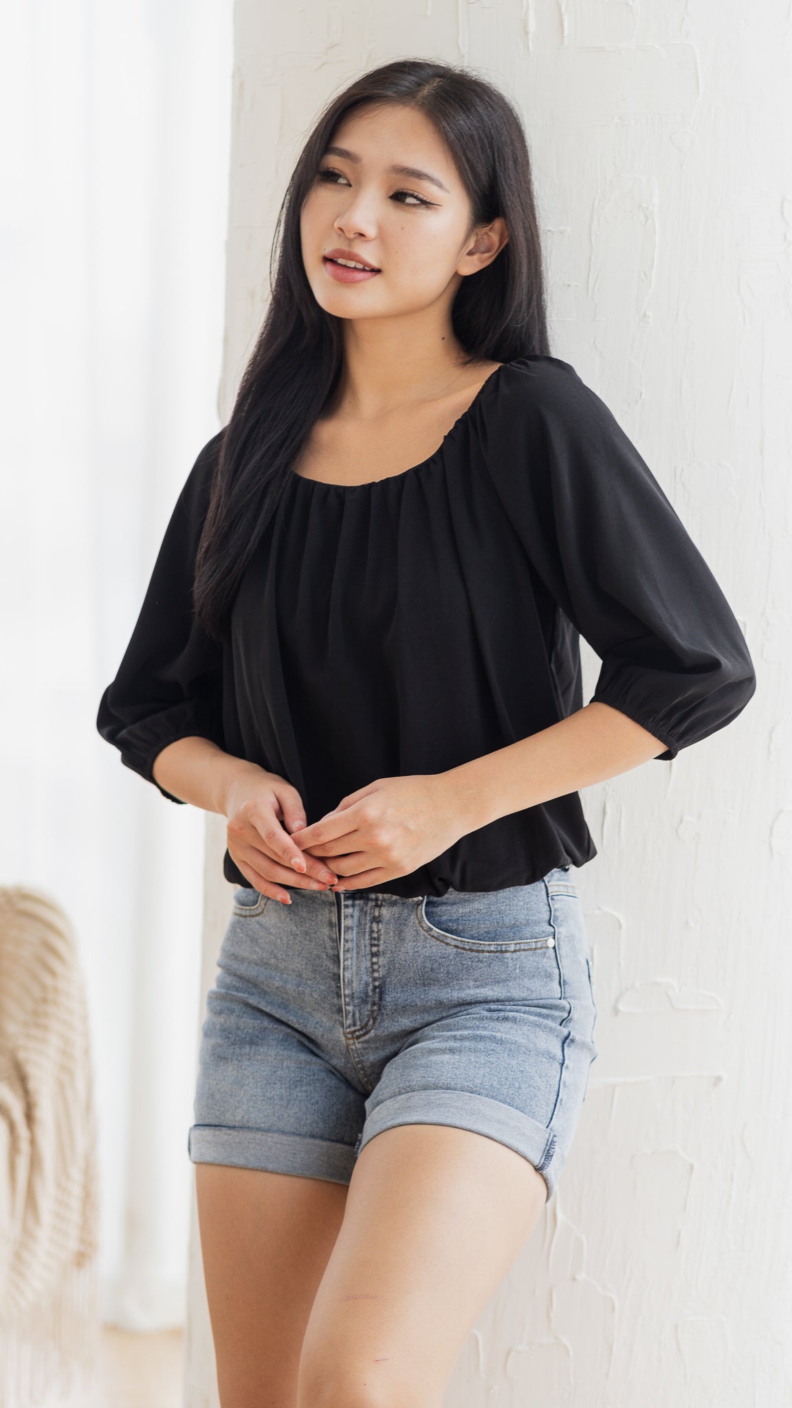 Athena Pleat Detail Blouse in Black [ONLINE ONLY]