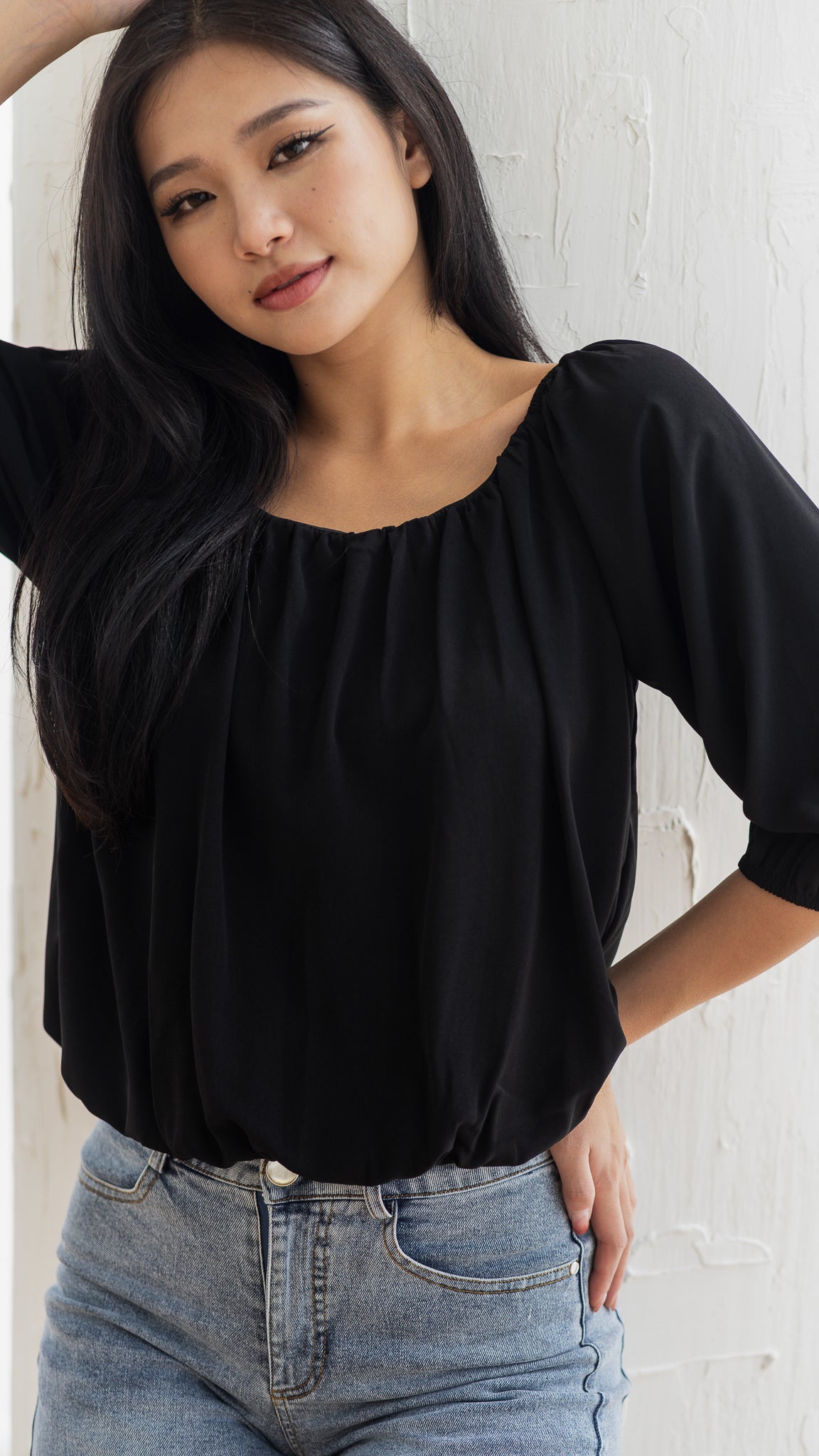 Athena Pleat Detail Blouse in Black [ONLINE ONLY]
