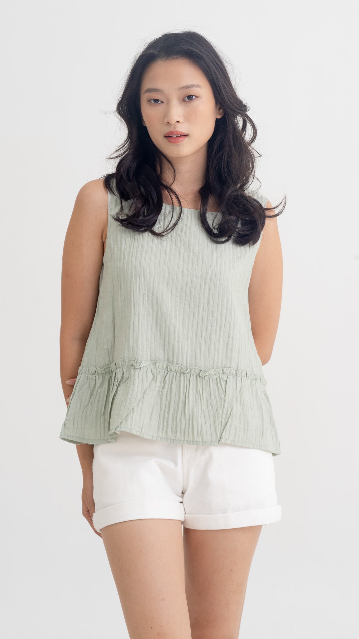 Linden Two-way Peplum Blouse in Sage