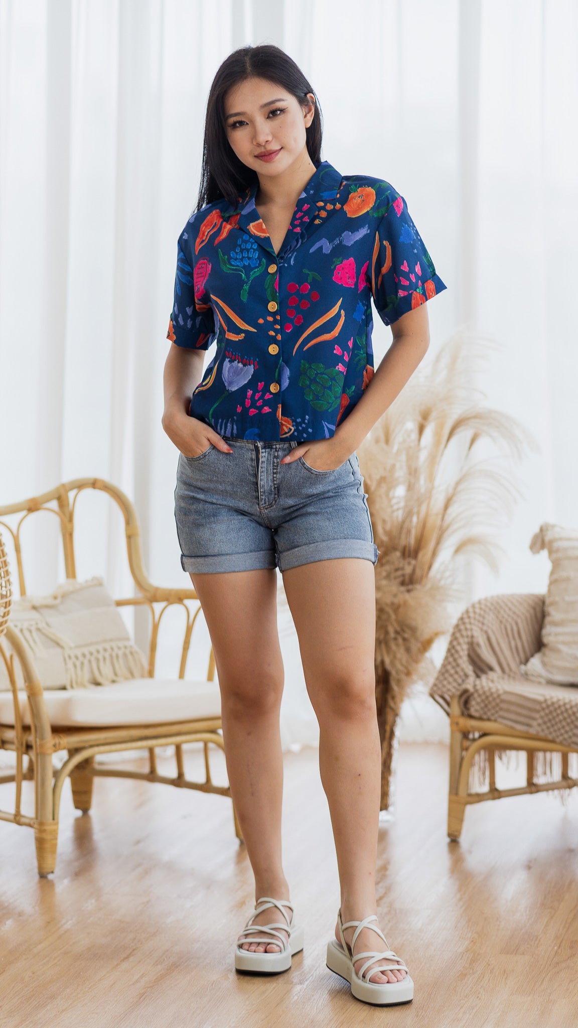 Fruit For Thought Camp Collar Shirt in Blue [ONLINE ONLY]