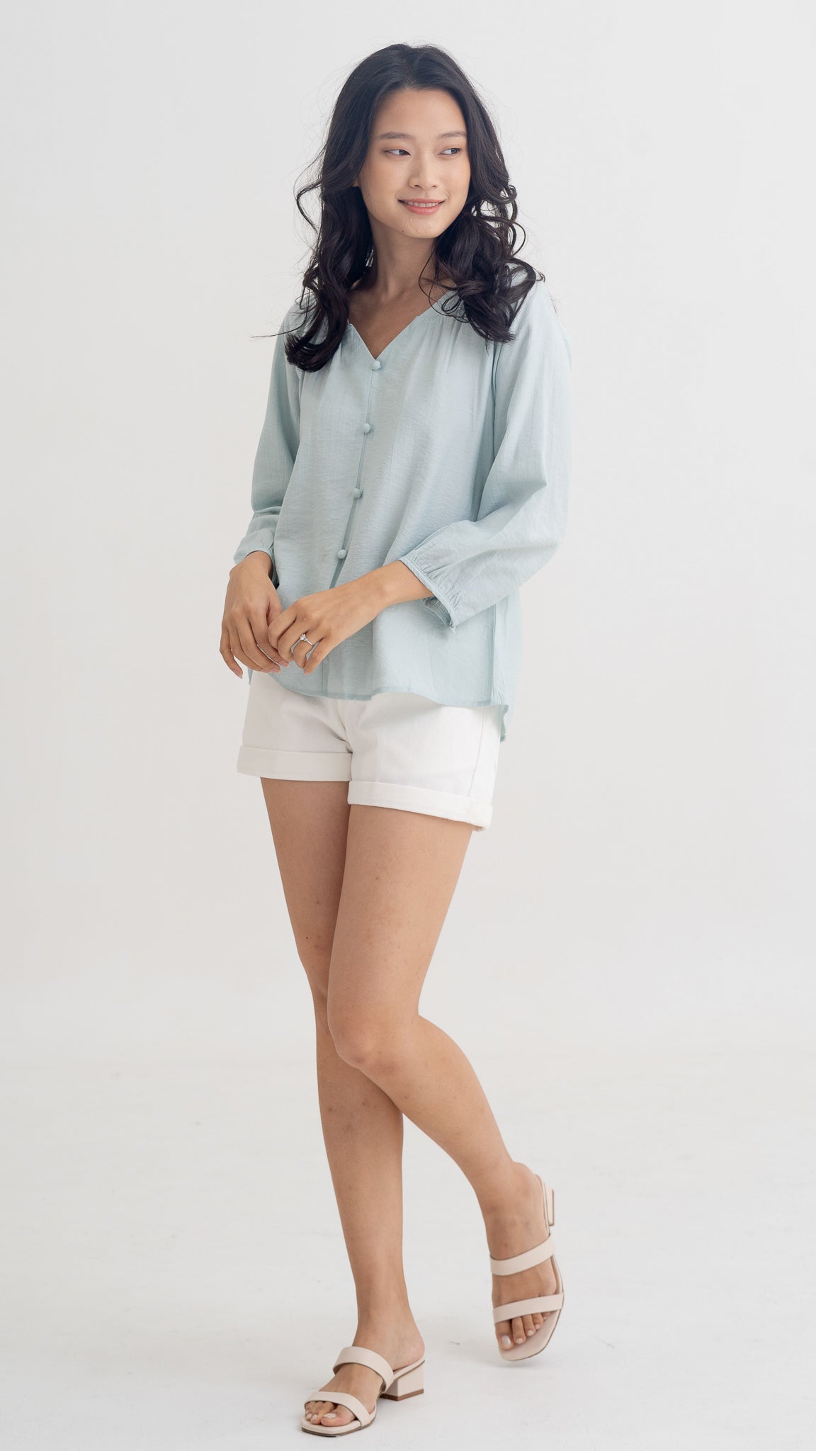 Desiree Textured Loosefit Blouse in Sage [ONLINE ONLY]