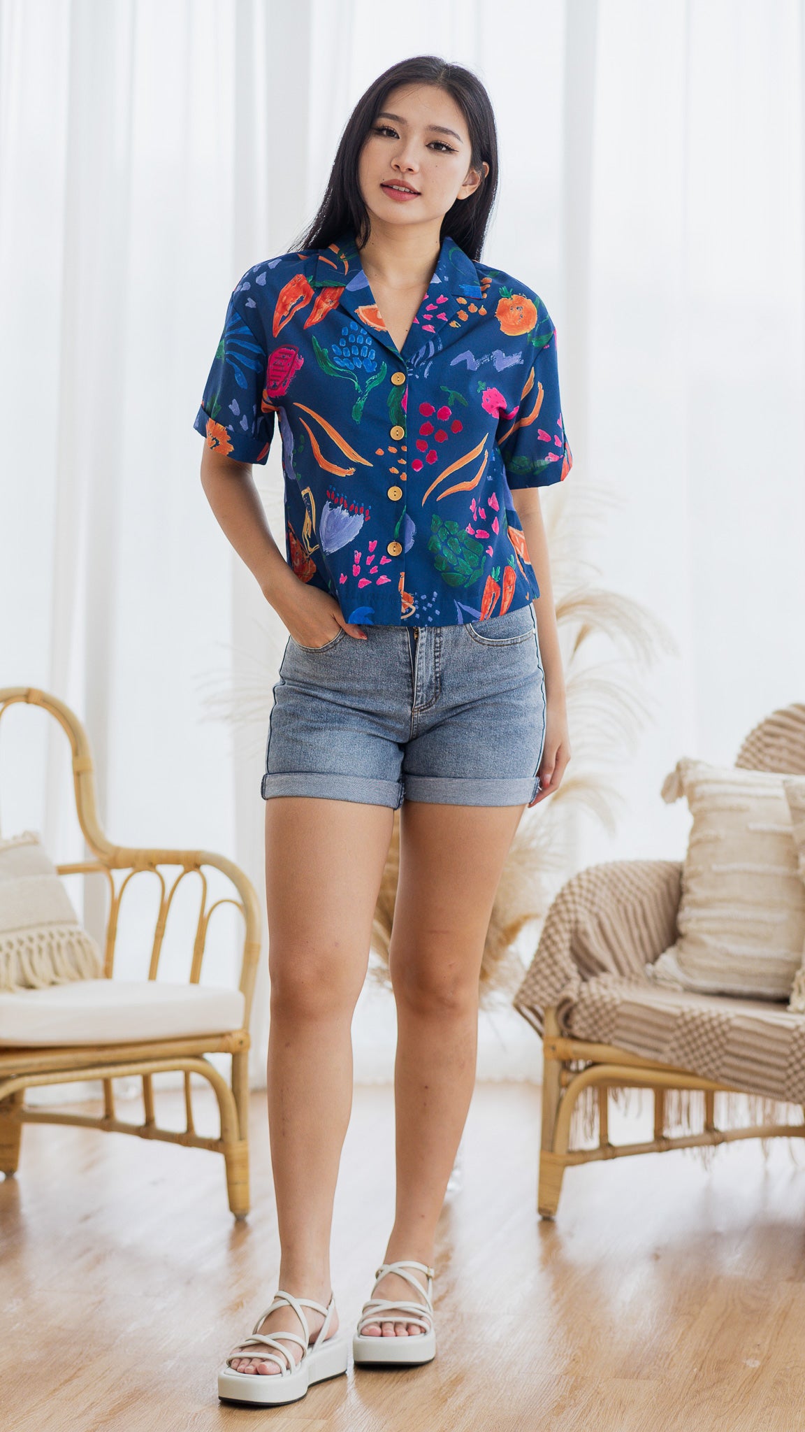 Fruit For Thought Camp Collar Shirt in Blue [ONLINE ONLY]