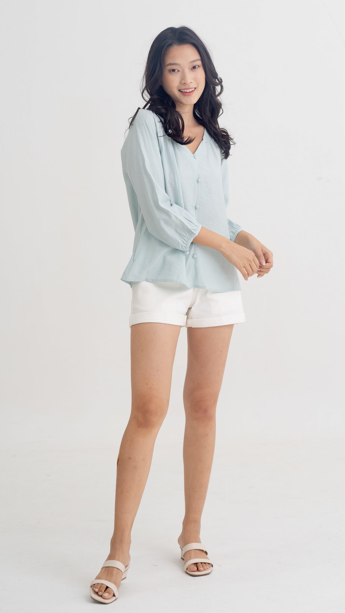 Desiree Textured Loosefit Blouse in Sage [ONLINE ONLY]