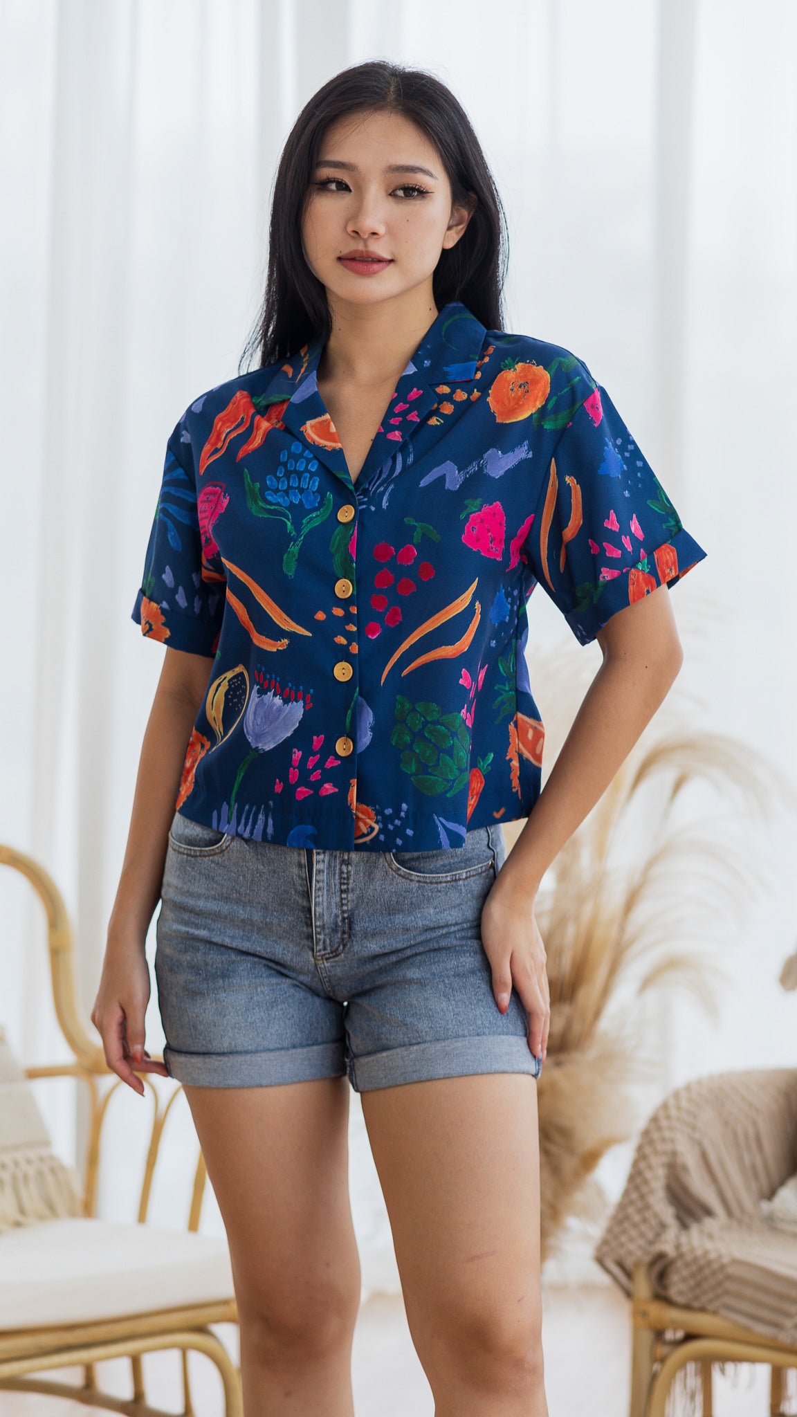 Fruit For Thought Camp Collar Shirt in Blue [ONLINE ONLY]