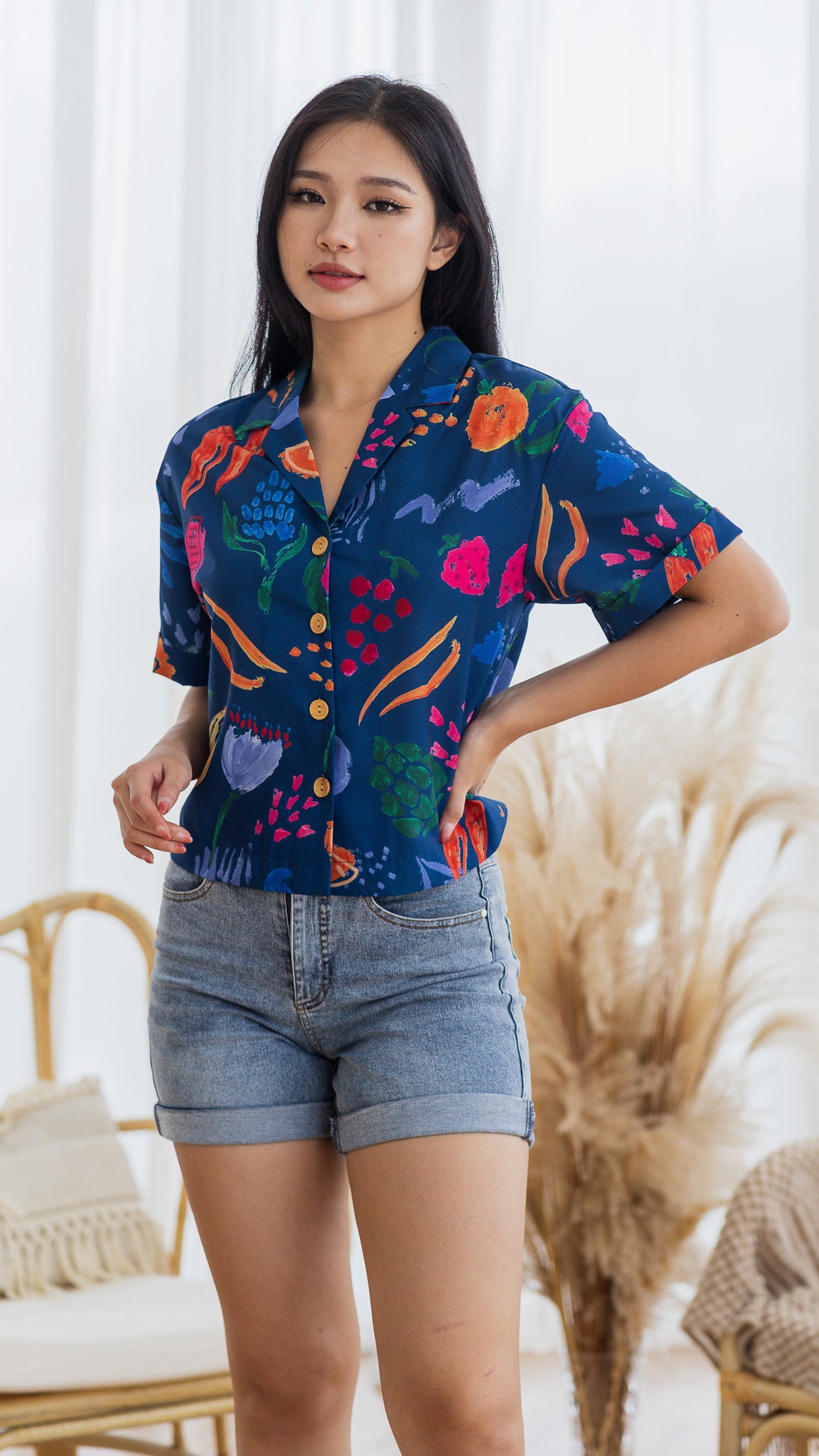 Fruit For Thought Camp Collar Shirt in Blue [ONLINE ONLY]