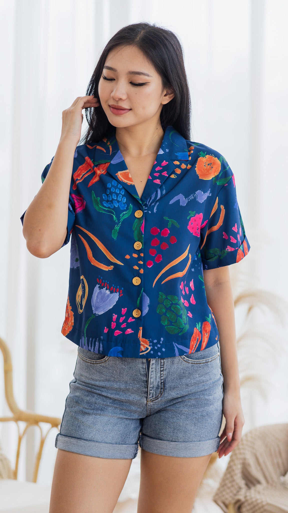 Fruit For Thought Camp Collar Shirt in Blue [ONLINE ONLY]