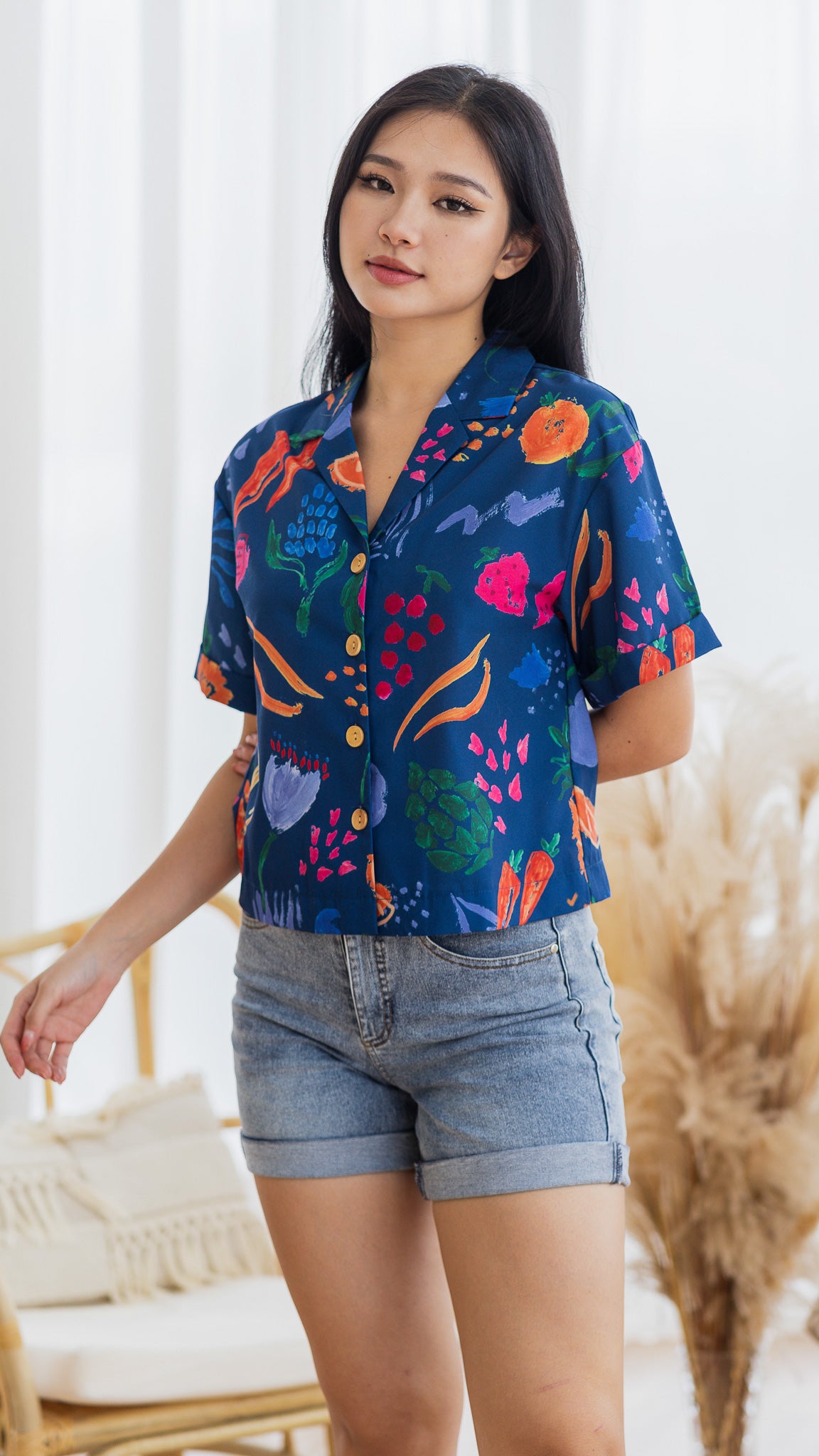 Fruit For Thought Camp Collar Shirt in Blue [ONLINE ONLY]