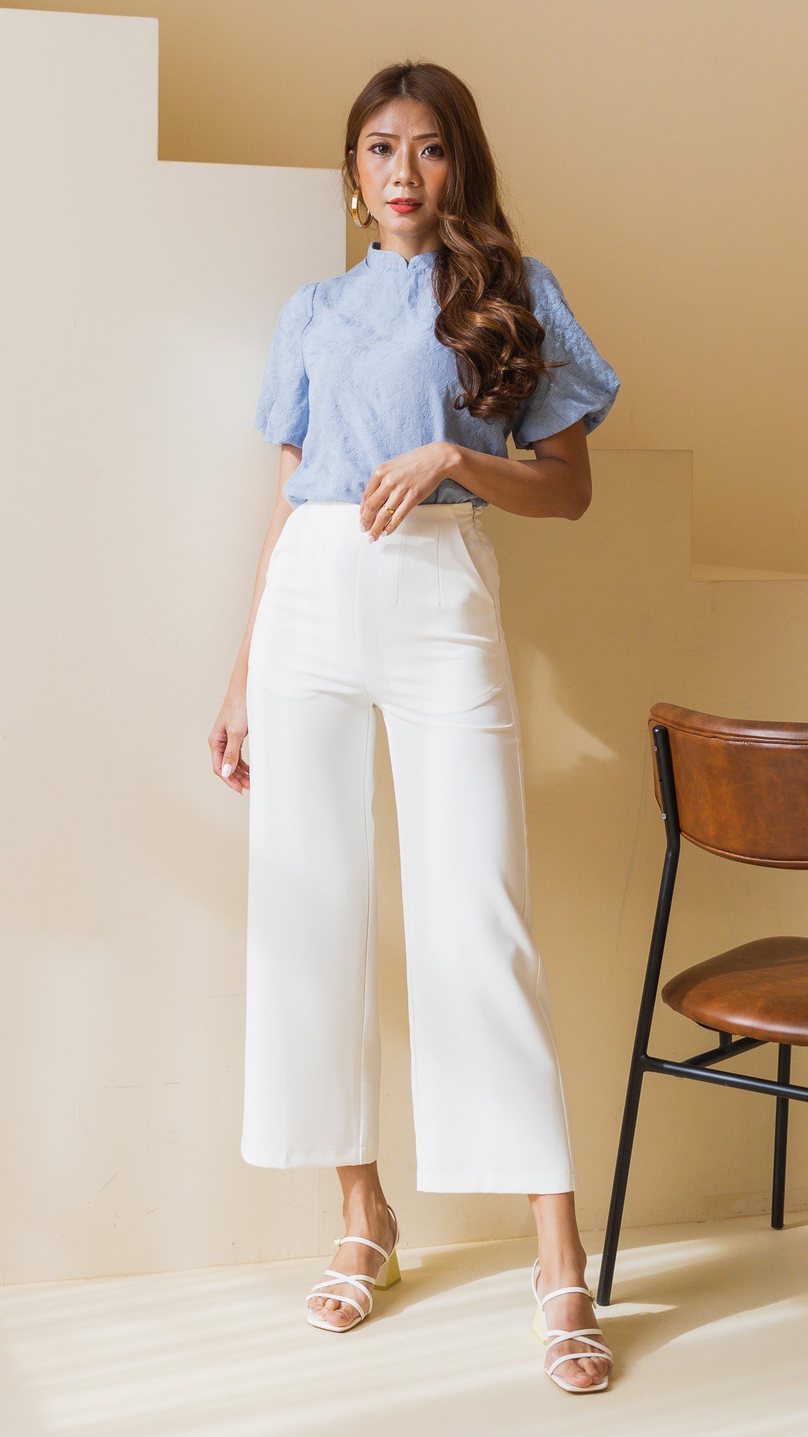 Xinyue Detachable Mandarin Collar Sleeved Blouse in Light Blue [ONLINE ONLY]