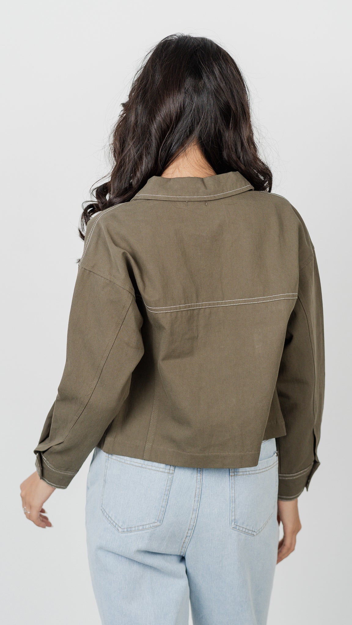 Maida Contrast Stitch Jacket in Army Green