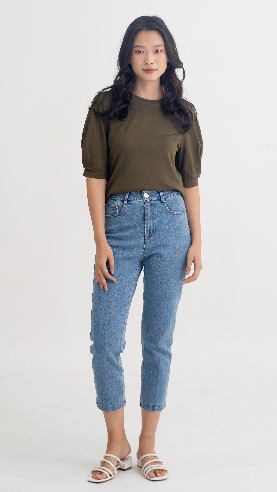 Claudine Puff Sleeve Roma Blouse in Army Green [ONLINE ONLY]