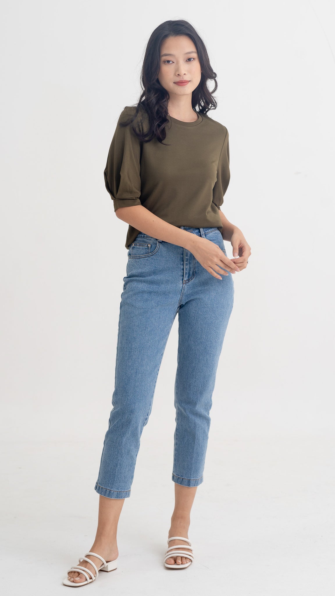 Claudine Puff Sleeve Roma Blouse in Army Green [ONLINE ONLY]