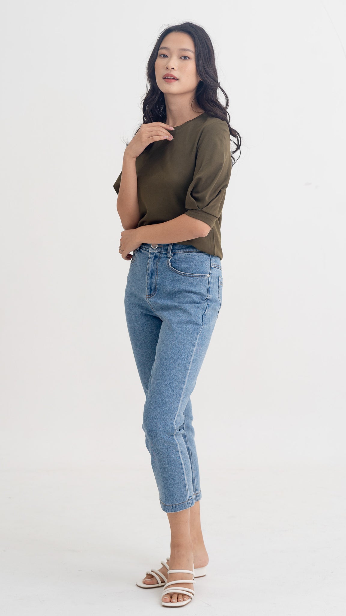 Claudine Puff Sleeve Roma Blouse in Army Green [ONLINE ONLY]