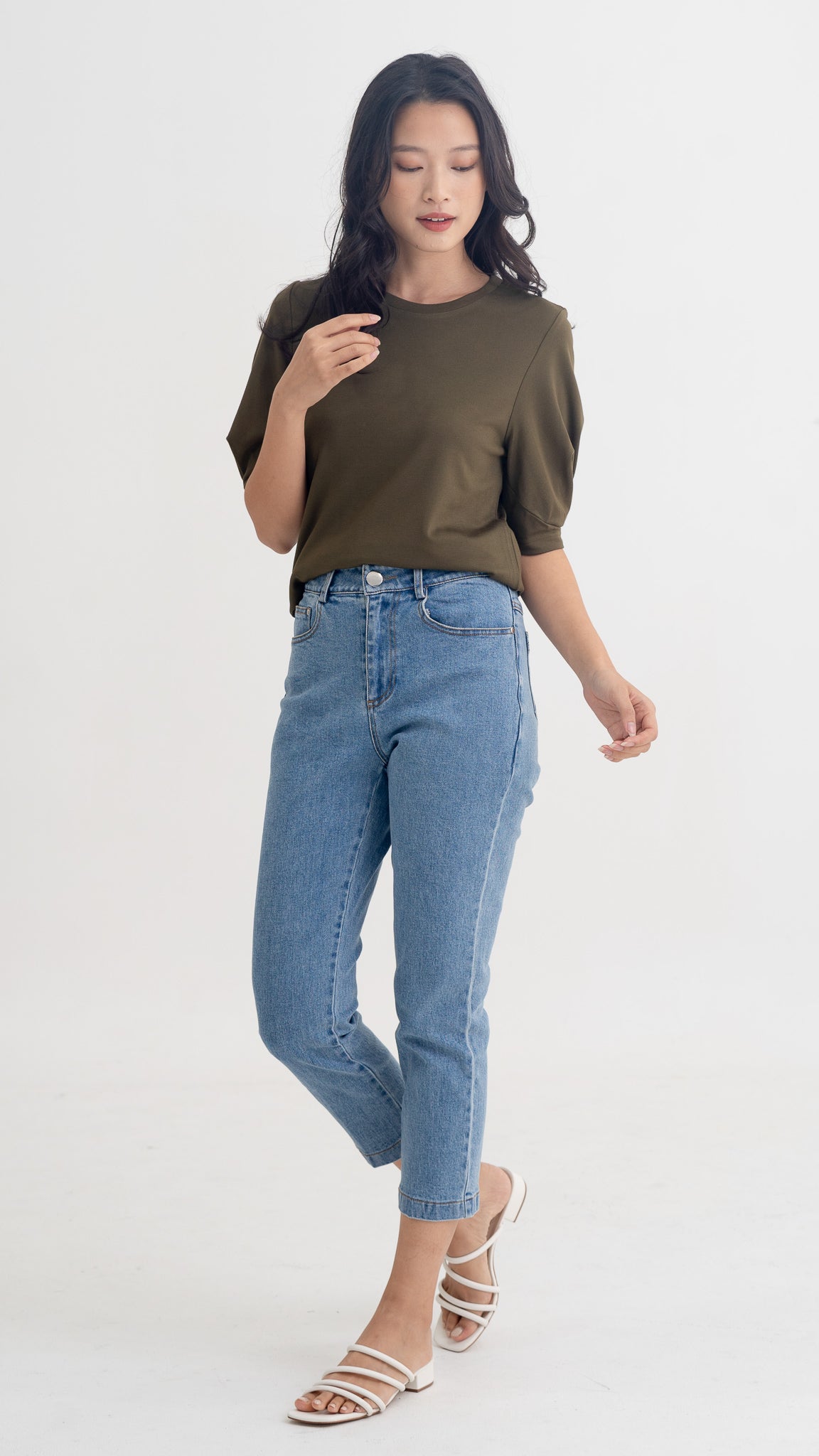 Claudine Puff Sleeve Roma Blouse in Army Green [ONLINE ONLY]