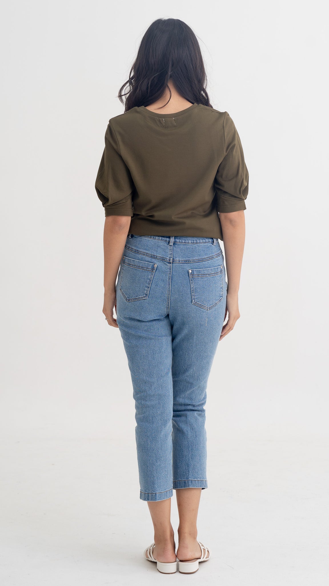 Claudine Puff Sleeve Roma Blouse in Army Green [ONLINE ONLY]