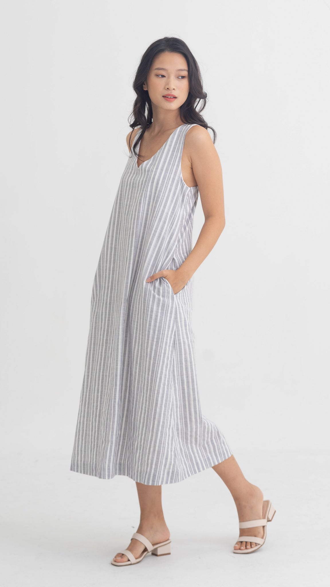 Resort Vibes Striped Midi Dress in Dusty Blue [ONLINE ONLY]