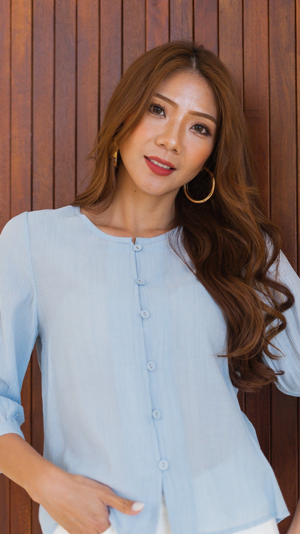 Kristie Relaxed Fit Blouse in Blue [ONLINE ONLY]