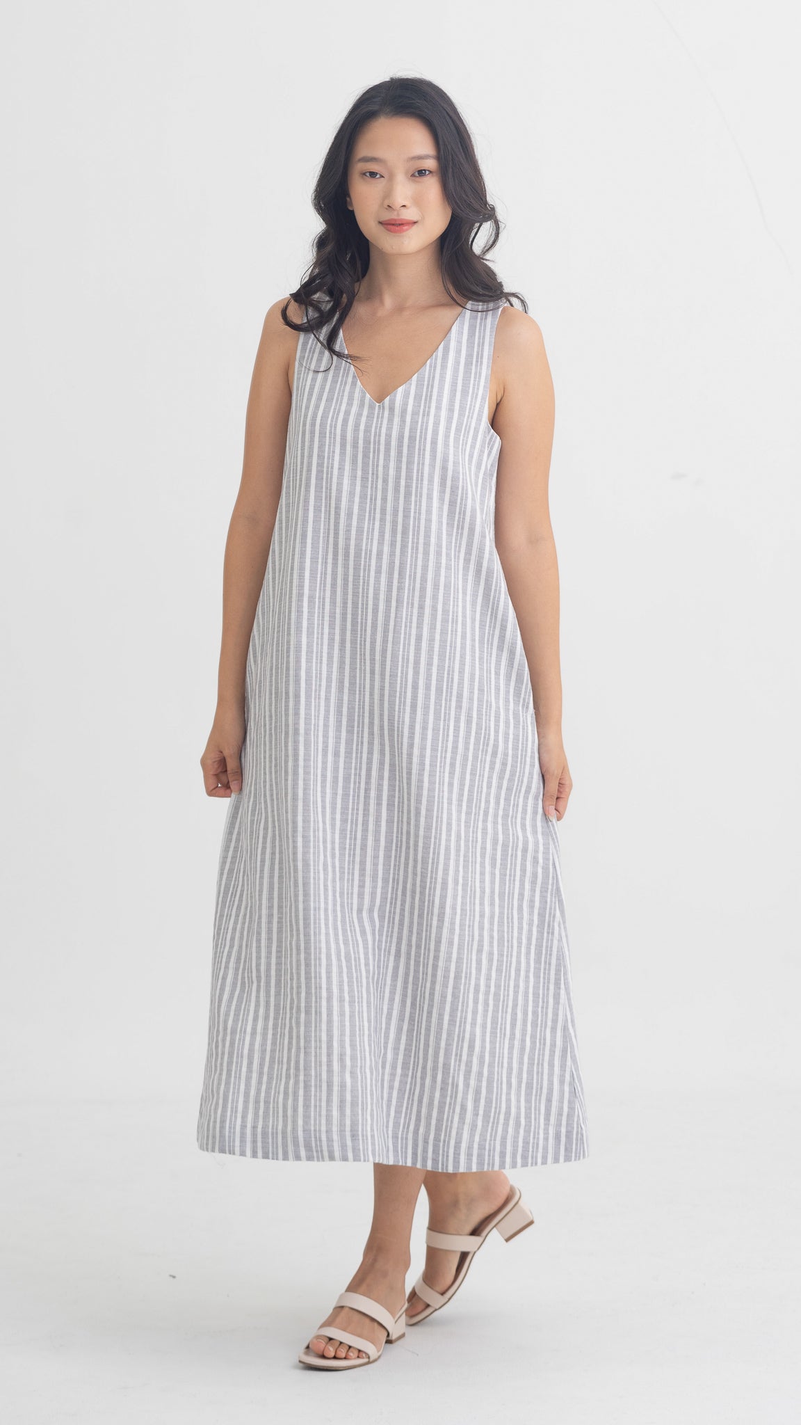 Resort Vibes Striped Midi Dress in Dusty Blue [ONLINE ONLY]