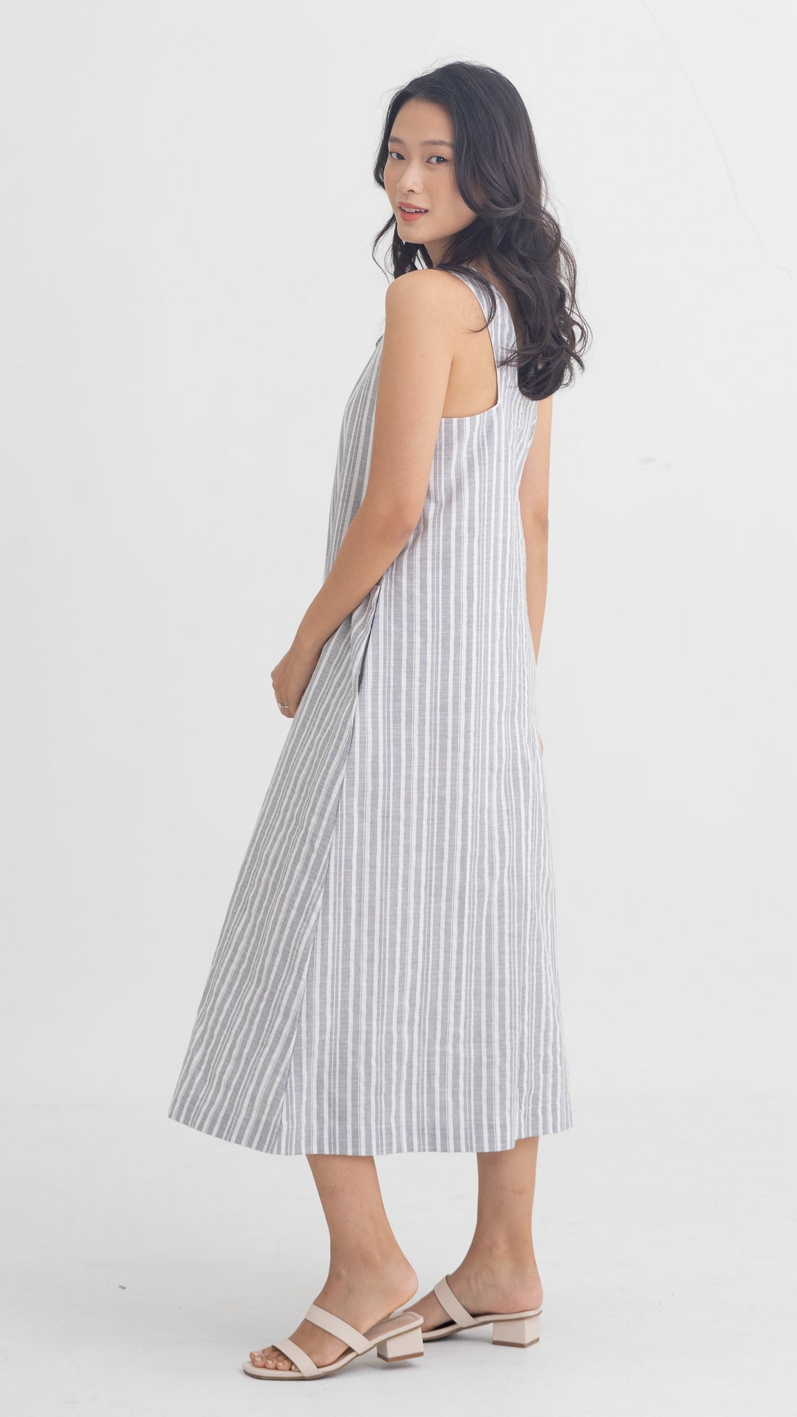 Resort Vibes Striped Midi Dress in Dusty Blue [ONLINE ONLY]