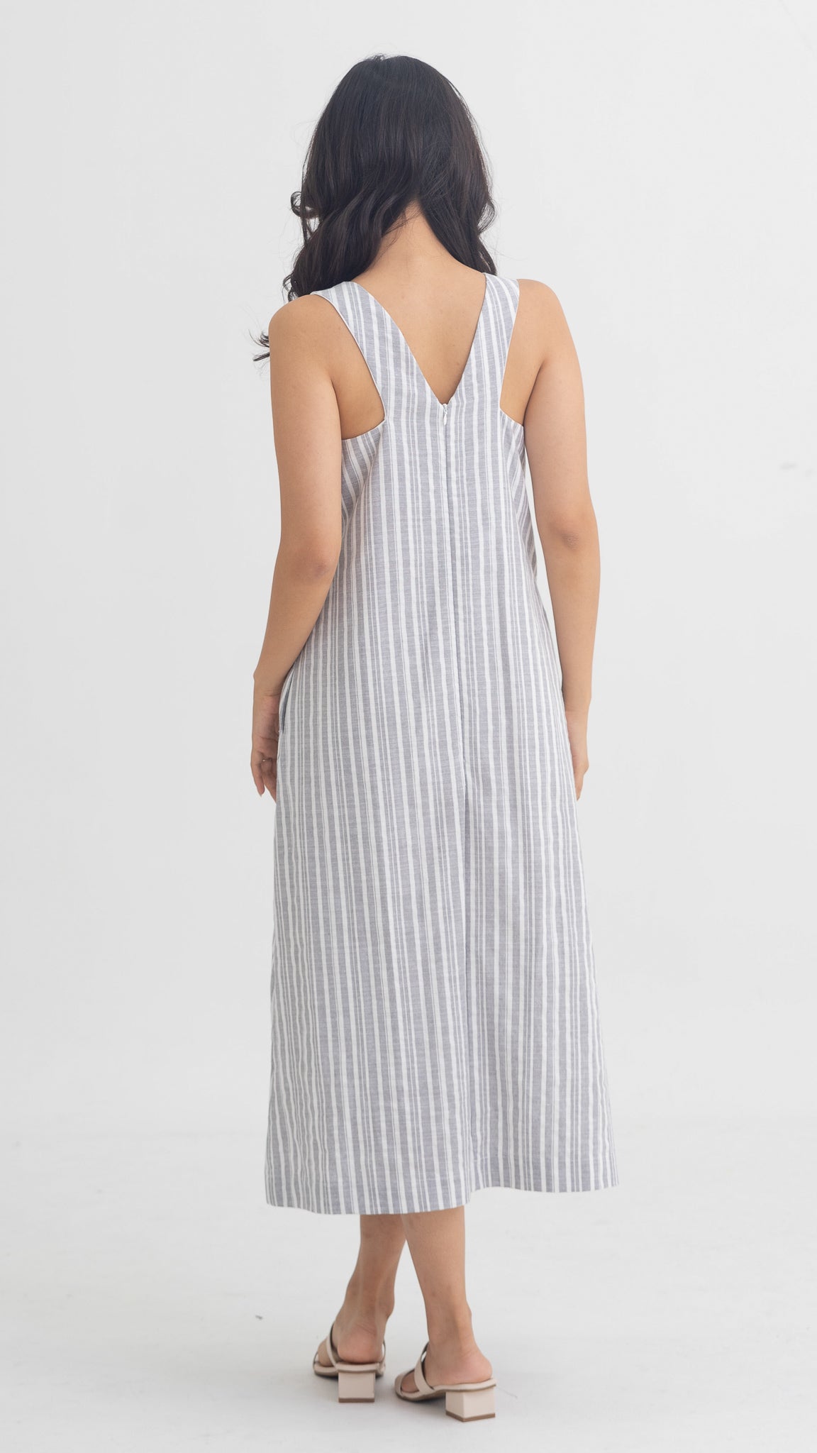 Resort Vibes Striped Midi Dress in Dusty Blue [ONLINE ONLY]
