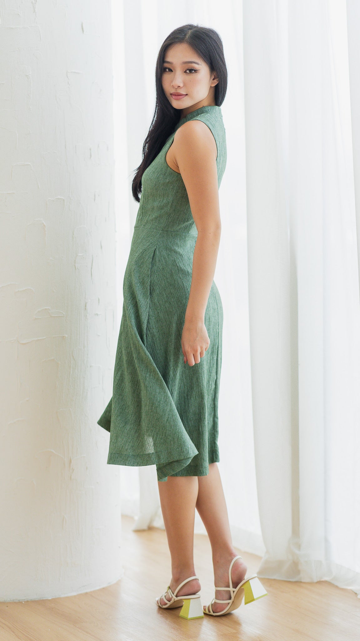 Evie Cheongsam Skater Dress in Green