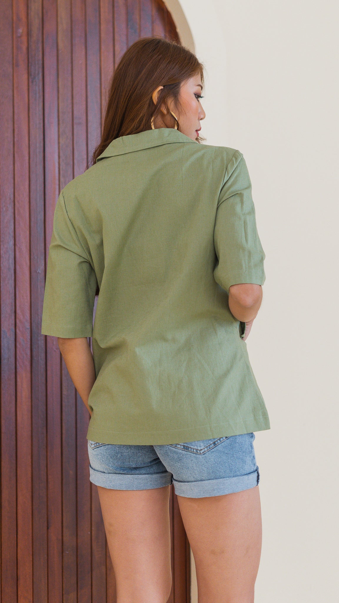 Olivia Short Sleeve Linen Blazer in Army Green [ONLINE ONLY]