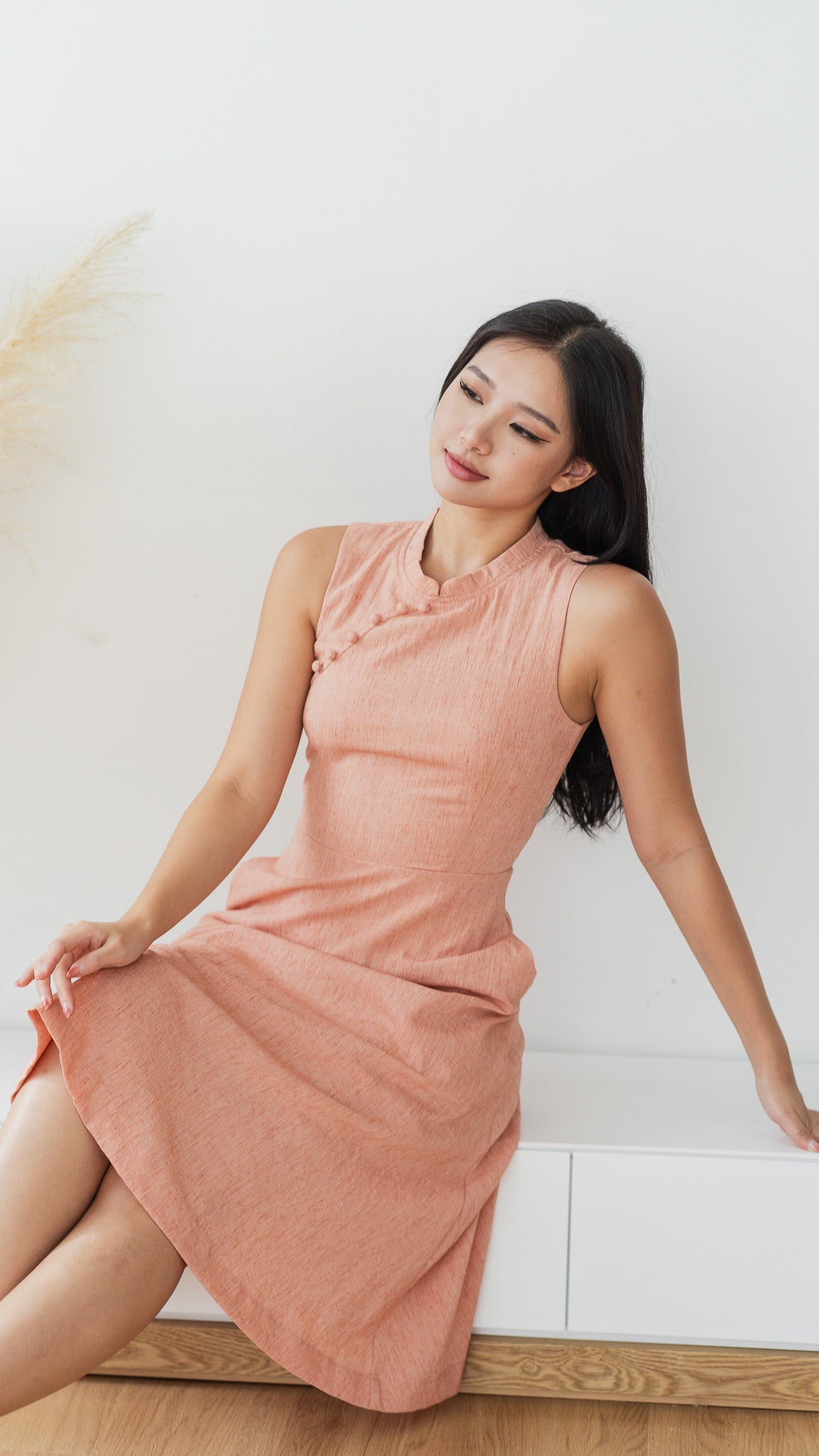 Evie Cheongsam Skater Dress in Orange