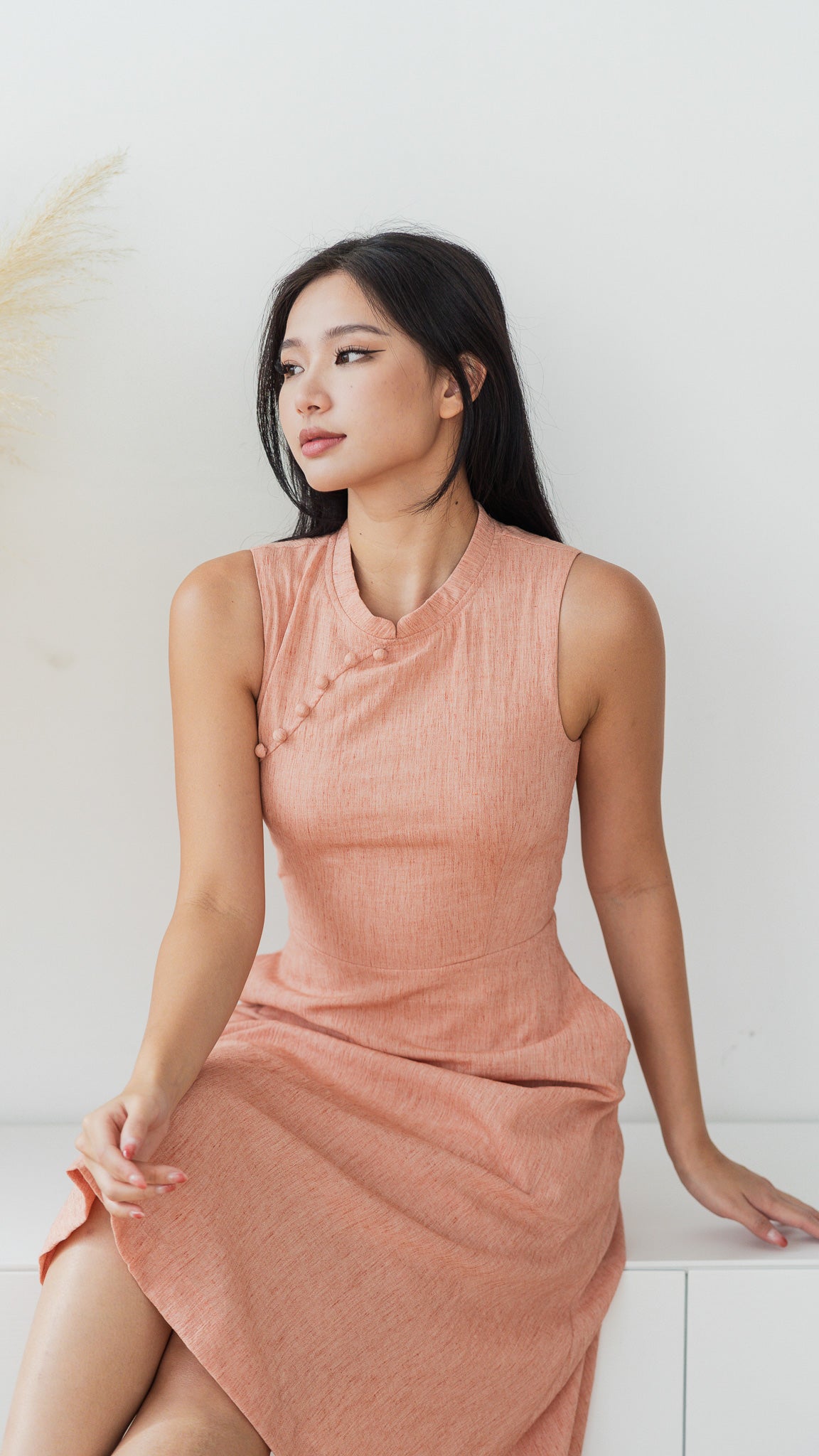 Evie Cheongsam Skater Dress in Orange