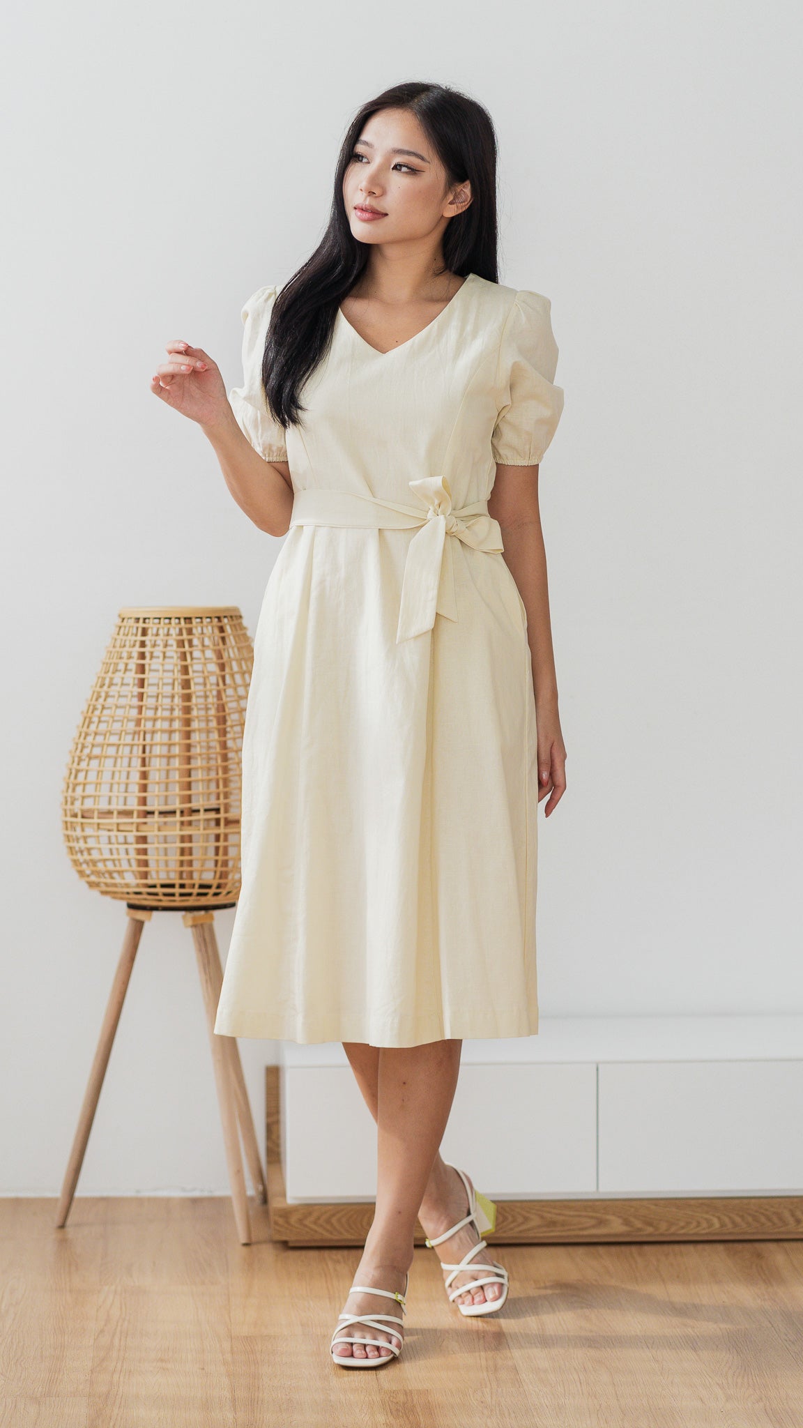 Joy Of Spring Linen Midi Dress in Beige [ONLINE ONLY]