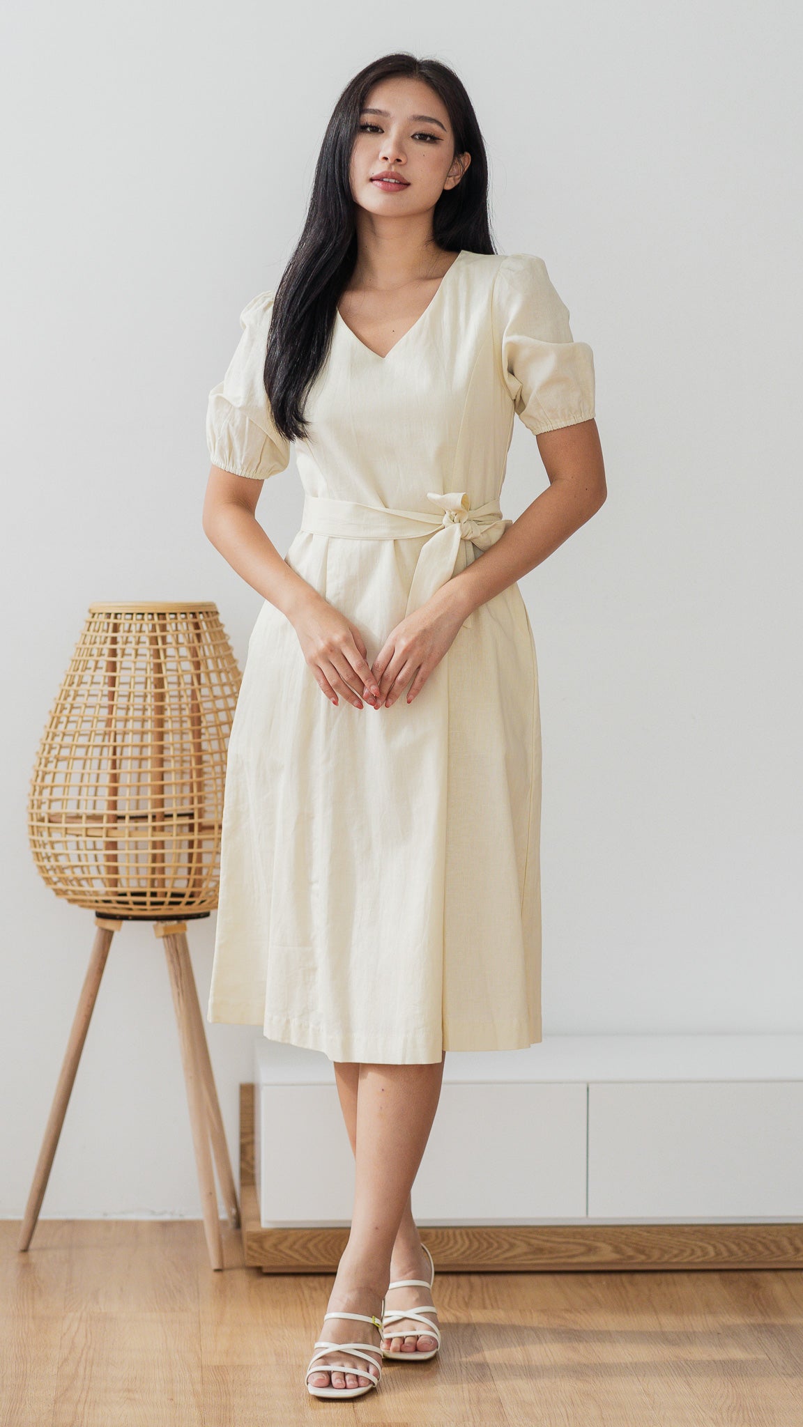 Joy Of Spring Linen Midi Dress in Beige [ONLINE ONLY] – First Stitch