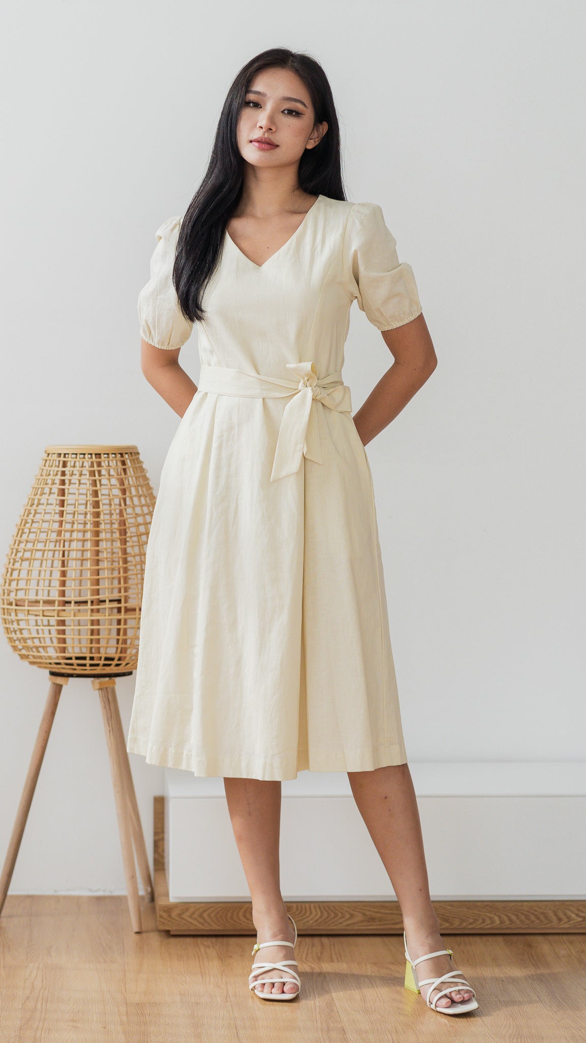 Joy Of Spring Linen Midi Dress in Beige [ONLINE ONLY]