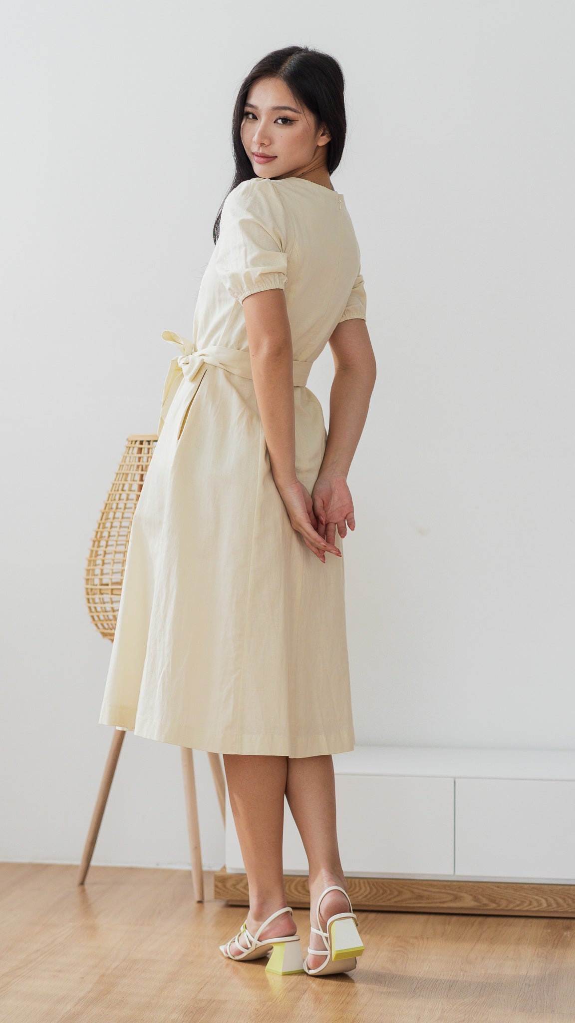 Joy Of Spring Linen Midi Dress in Beige [ONLINE ONLY]