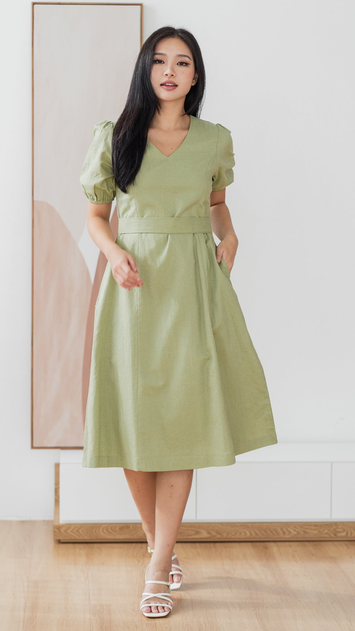 Joy Of Spring Linen Midi Dress in Sage [ONLINE ONLY]