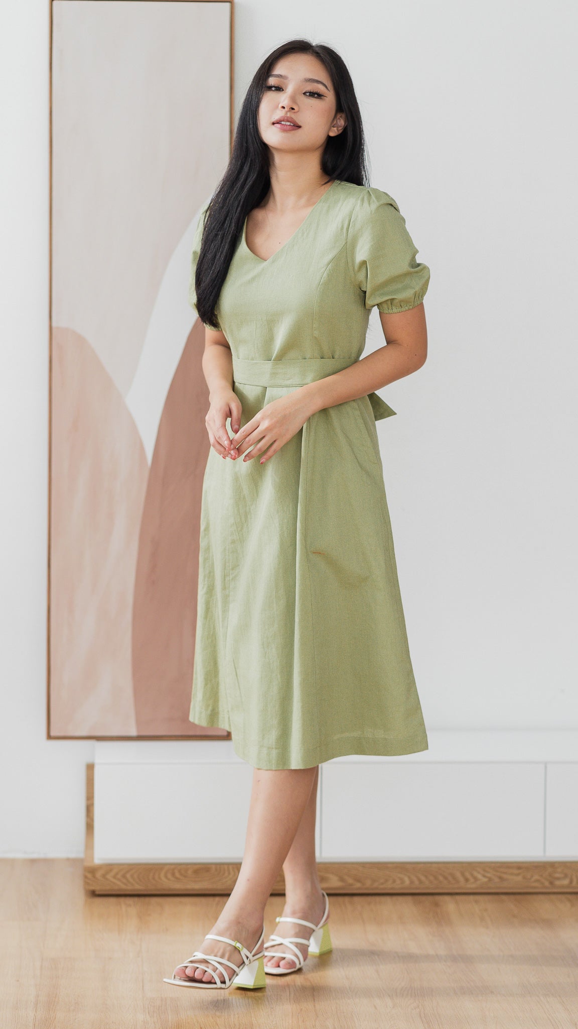 Joy Of Spring Linen Midi Dress in Sage [ONLINE ONLY]