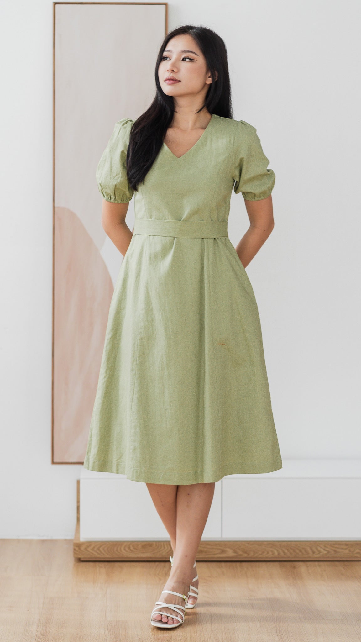 Joy Of Spring Linen Midi Dress in Sage [ONLINE ONLY]